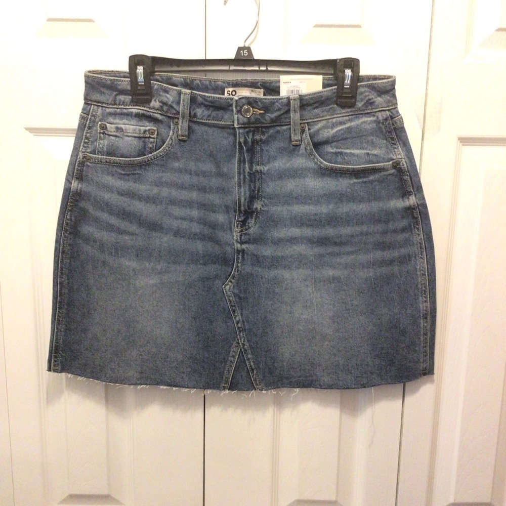 SO Juniors Medium Wash High Rise Denim Mini Skirt Size 15